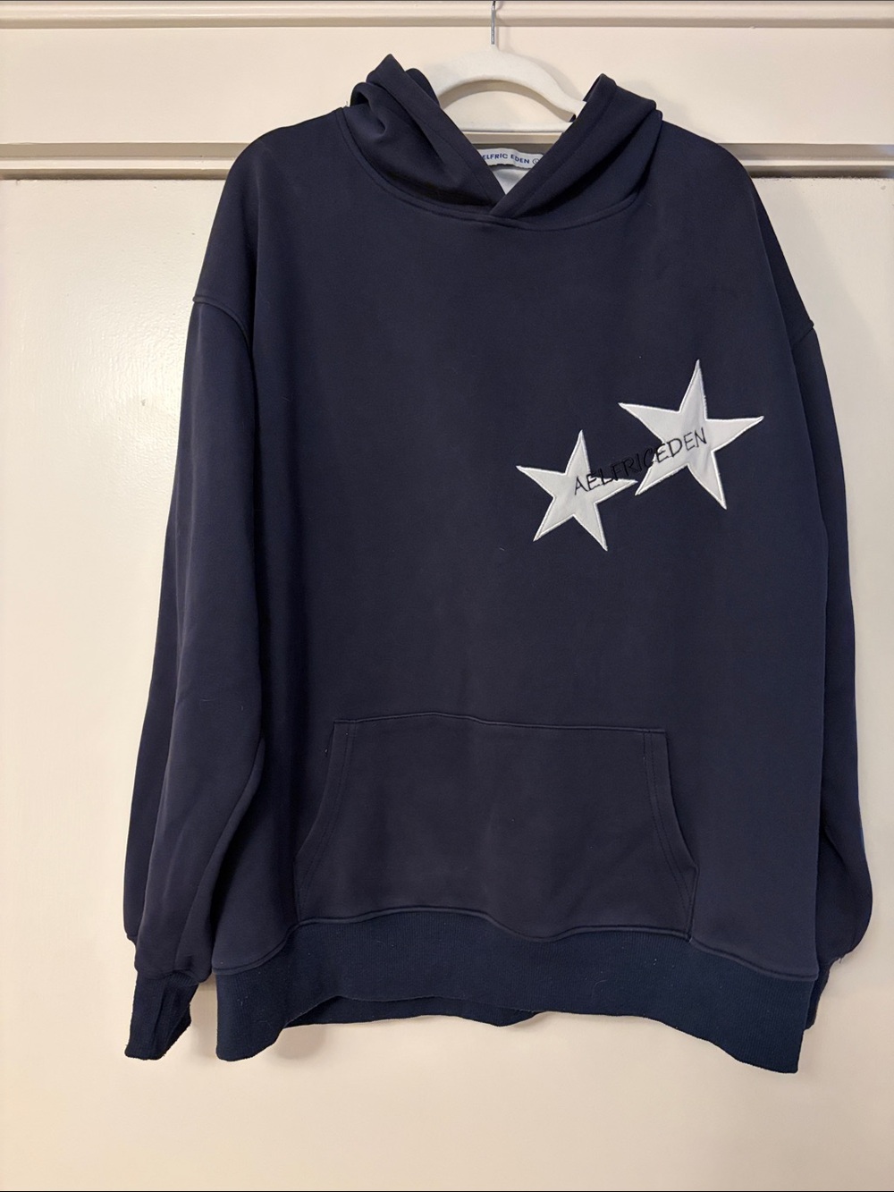 Aelfric Eden Navy Hoodie with White Star Patches, Size L